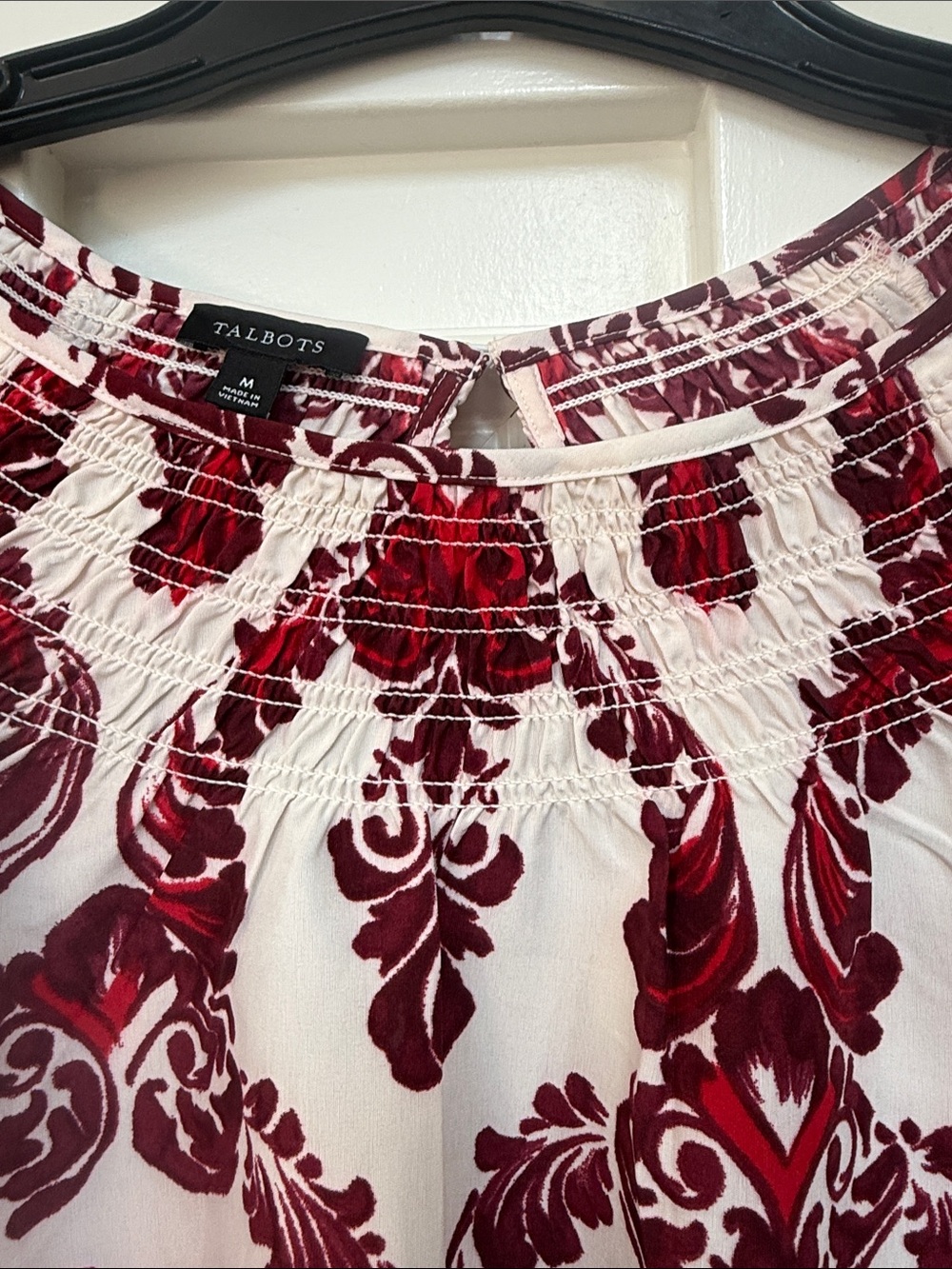 Talbots NWOT Red Pink Purple Floral Print Peasant Top M - Picture 3 of 9